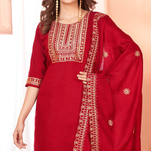 Maroon Sequins Embroidered Viscose Salwar Suit