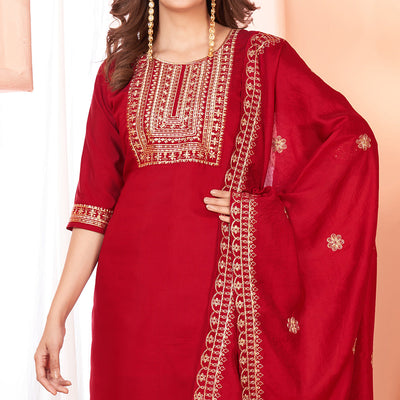 Maroon Sequins Embroidered Viscose Salwar Suit