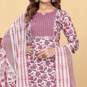 Light Wine Floral Printed Cotton Blend Salwar Suit