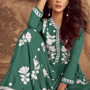 Mineral Green Lucknowi Embroidered Rayon Palazzo Suit