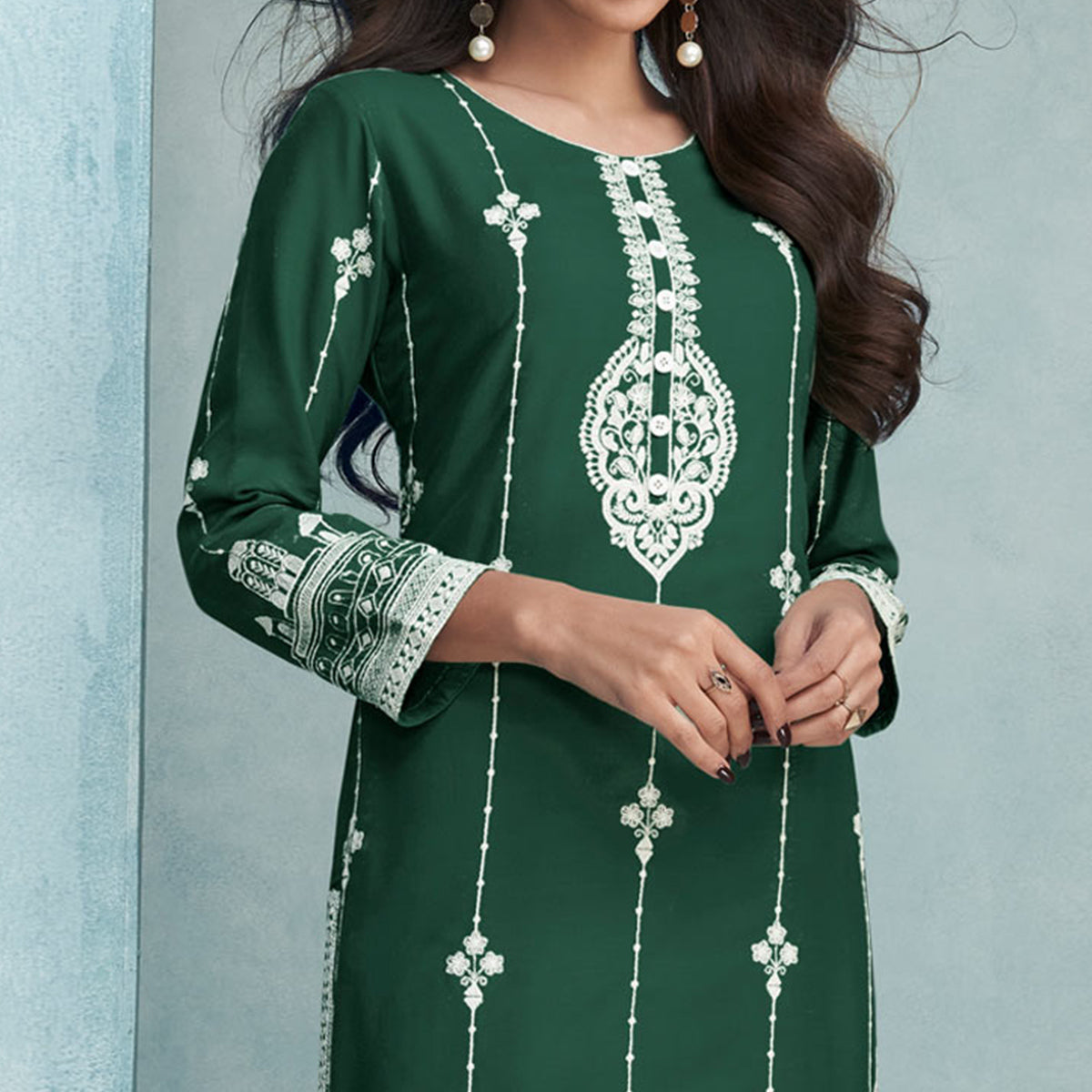 green-lucknowi-embroidered-rayon-kurti-3