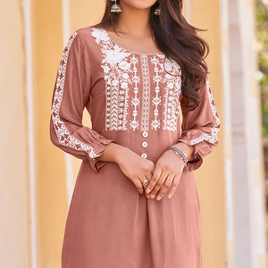 Light Rust Floral Embroidered Rayon Co Ord Set