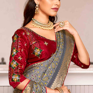 grey-bandhani-printed-crepe-saree-with-woven-border