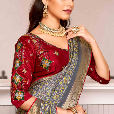 grey-bandhani-printed-crepe-saree-with-woven-border