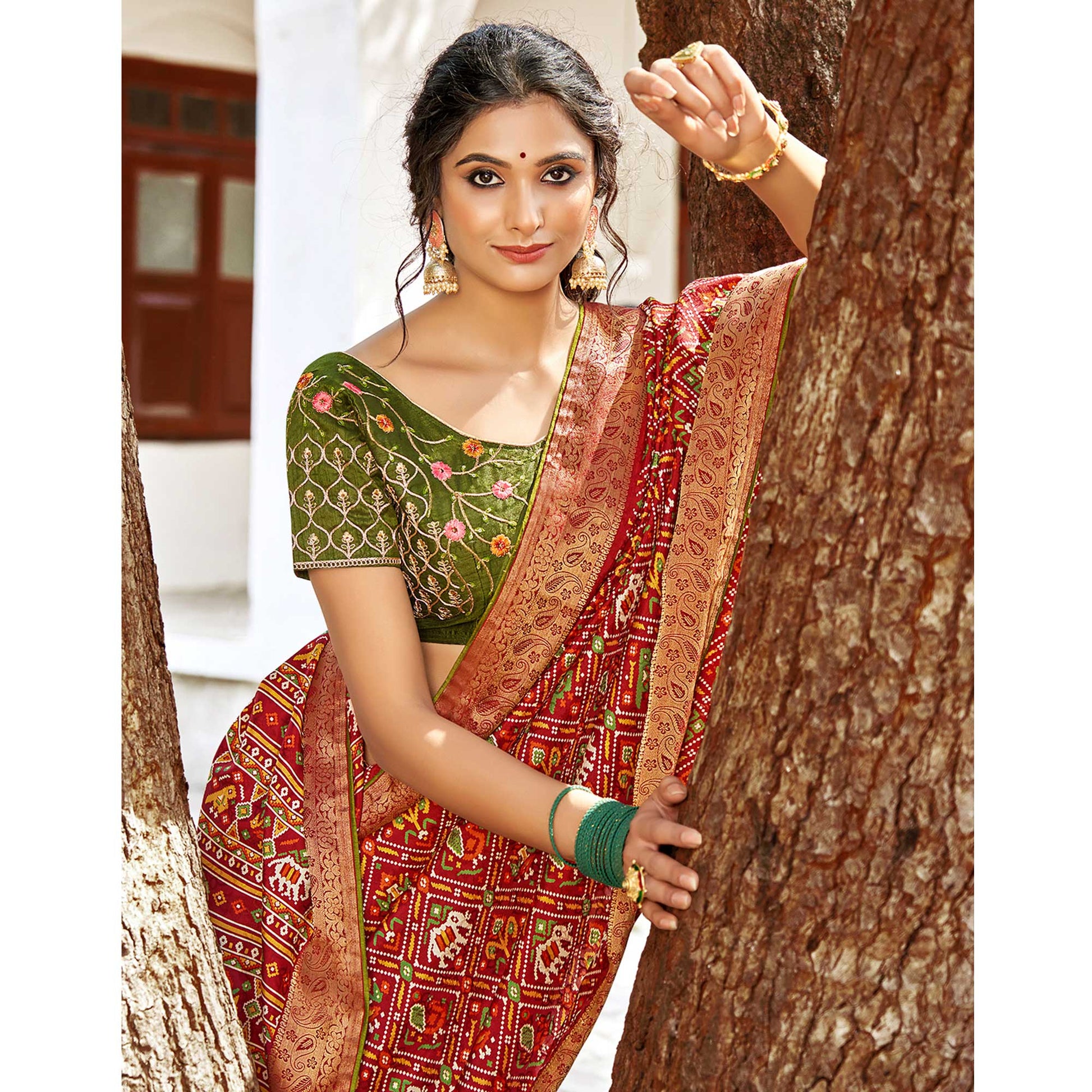 Maroon Patola Printed Art Silk Saree