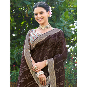 Brown Printed Chiffon Saree