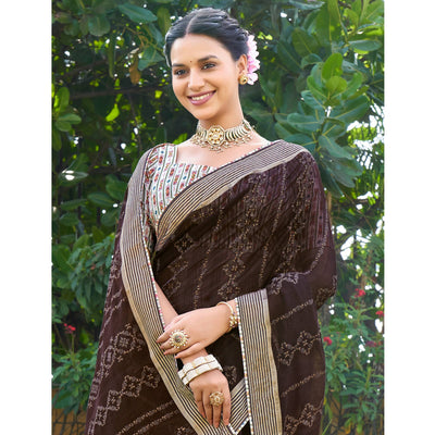 Brown Printed Chiffon Saree