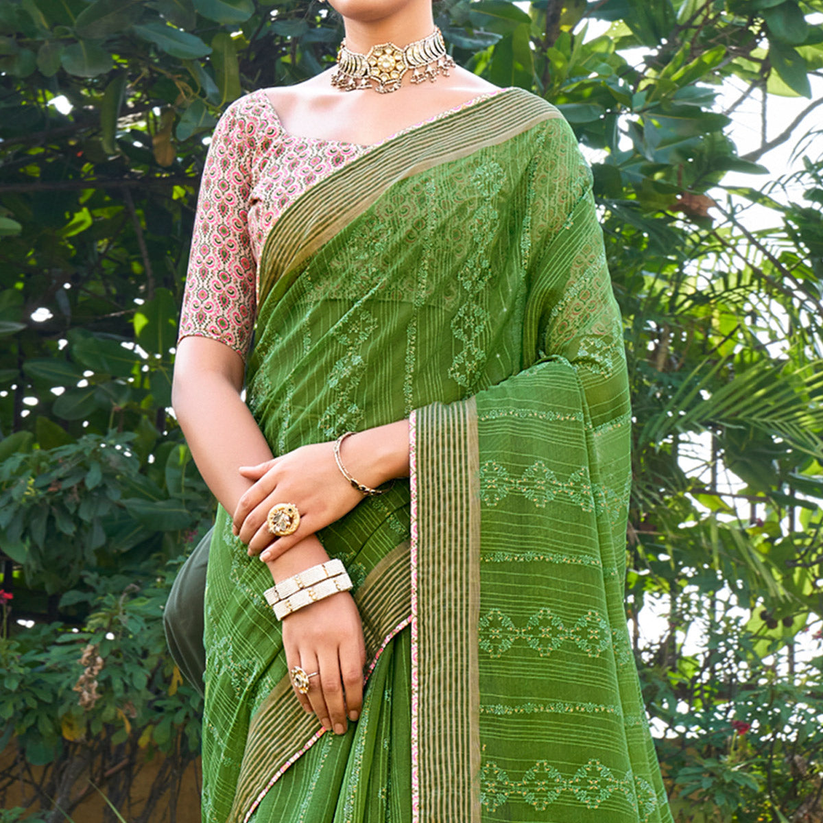 green-printed-chiffon-saree-13