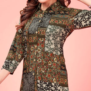 Brown Floral Printed Rayon Co Ord Set