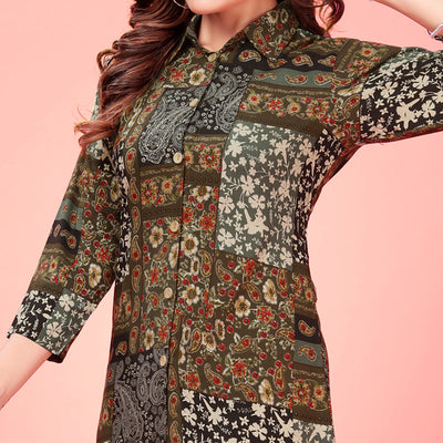 Brown Floral Printed Rayon Co Ord Set