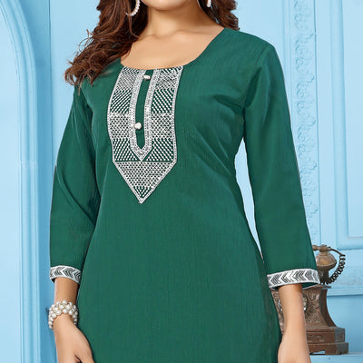 green-sequins-embroidered-cotton-blend-kurti-pant-set