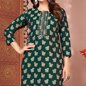 green-foil-printed-viscose-straight-kurti-sets