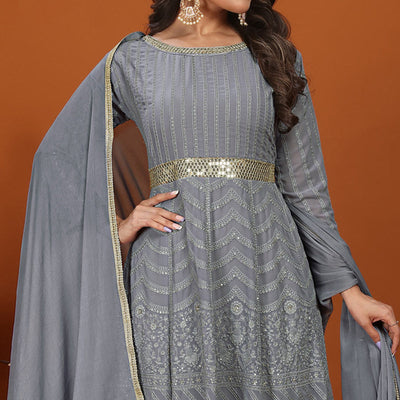 grey-floral-sequins-embroidered-georgette-gown