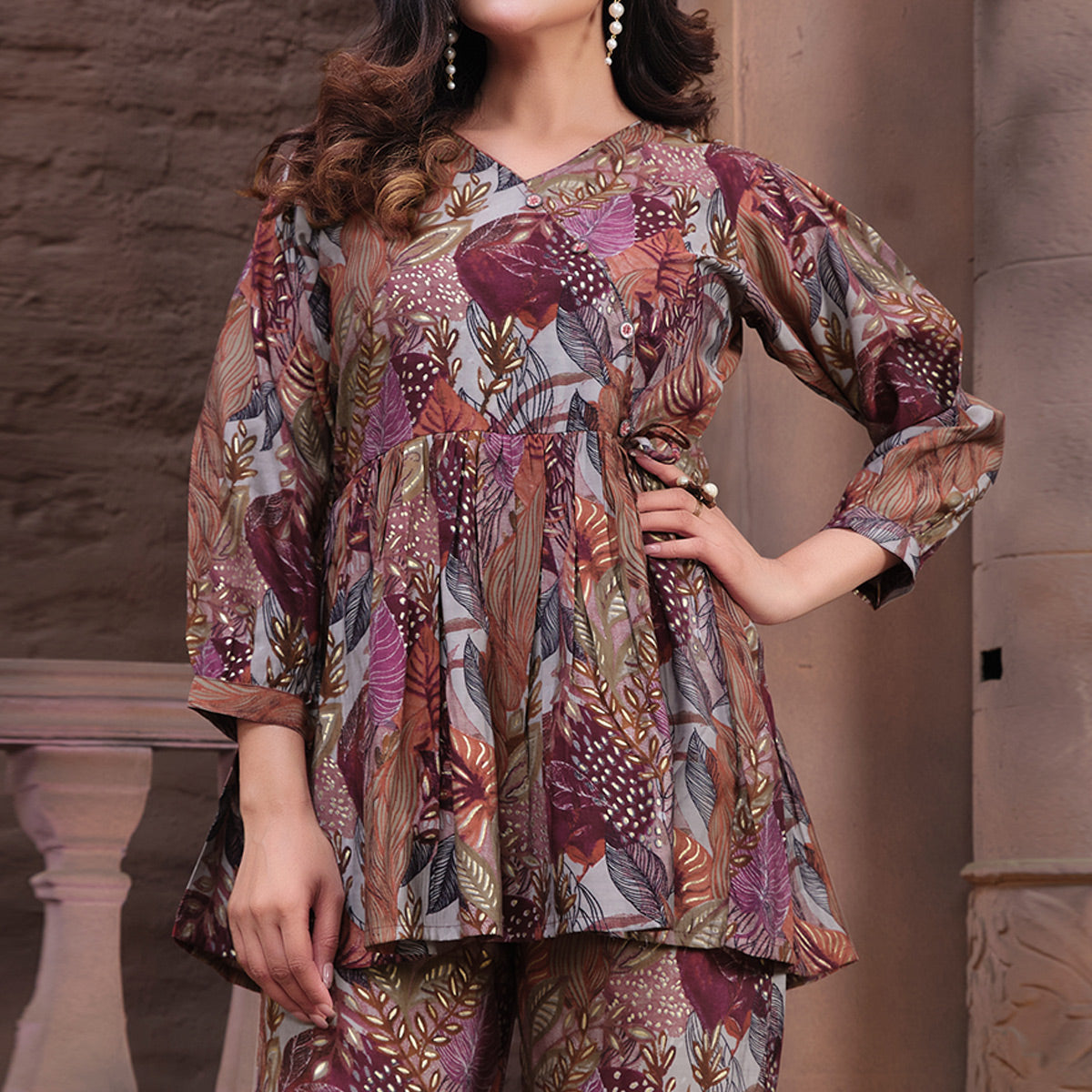 Multicolor Floral Printed Chanderi Co Ord Set