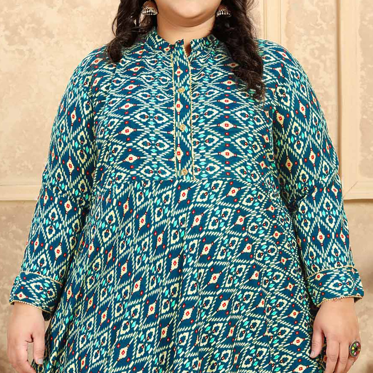 green-printed-rayon-long-kurti