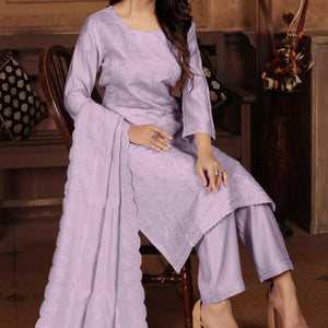 Lavender Sequins Embroidered Chanderi Straight Salwar Suit