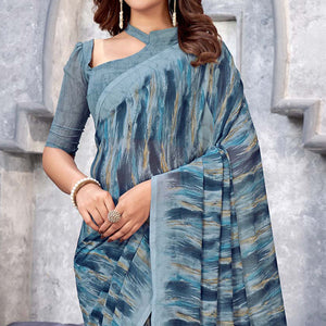 Grey Printed Georgette Saree
