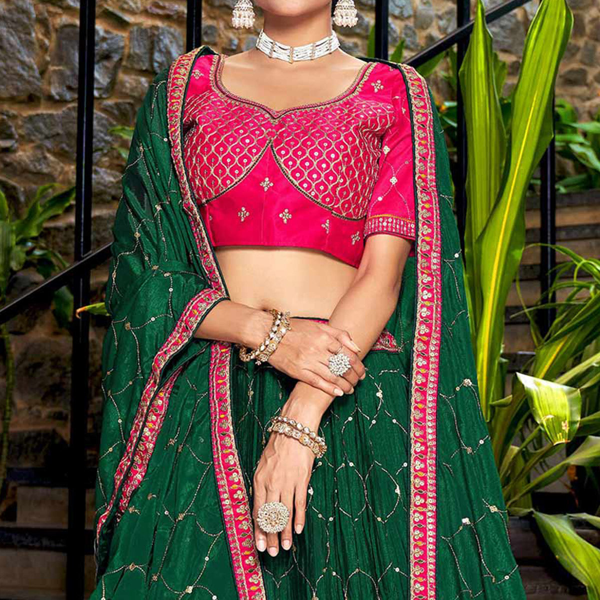 green-sequins-embroidered-chiffon-lehenga-choli