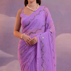 Lavender Sequins Embroidered Georgette Saree