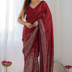 Maroon Sequins Embroidered Georgette Saree