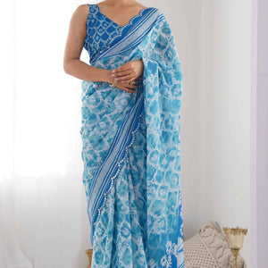 Blue Tie Dye Printed Chinon Saree