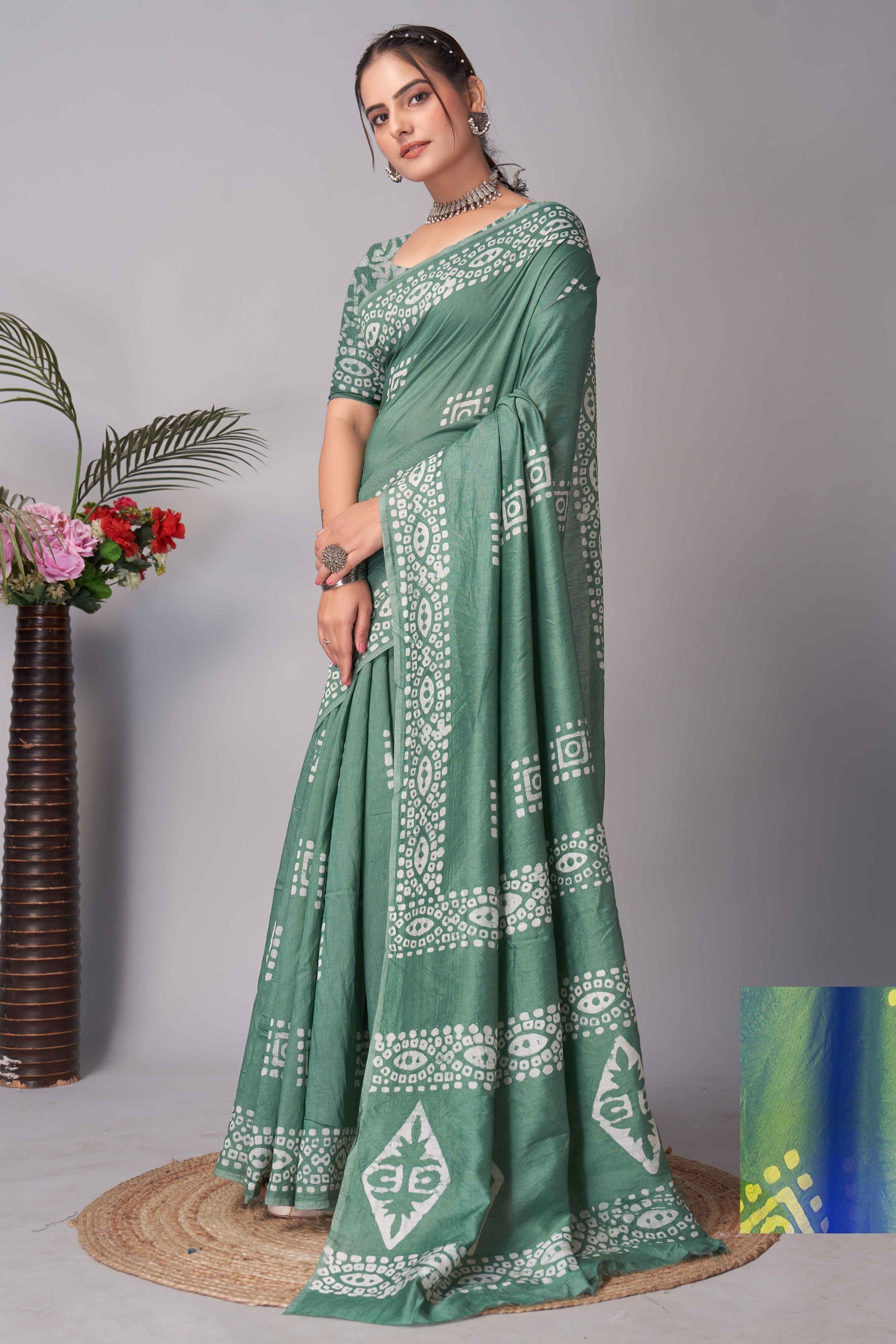 green-batik-printed-chanderi-cotton-silk-saree