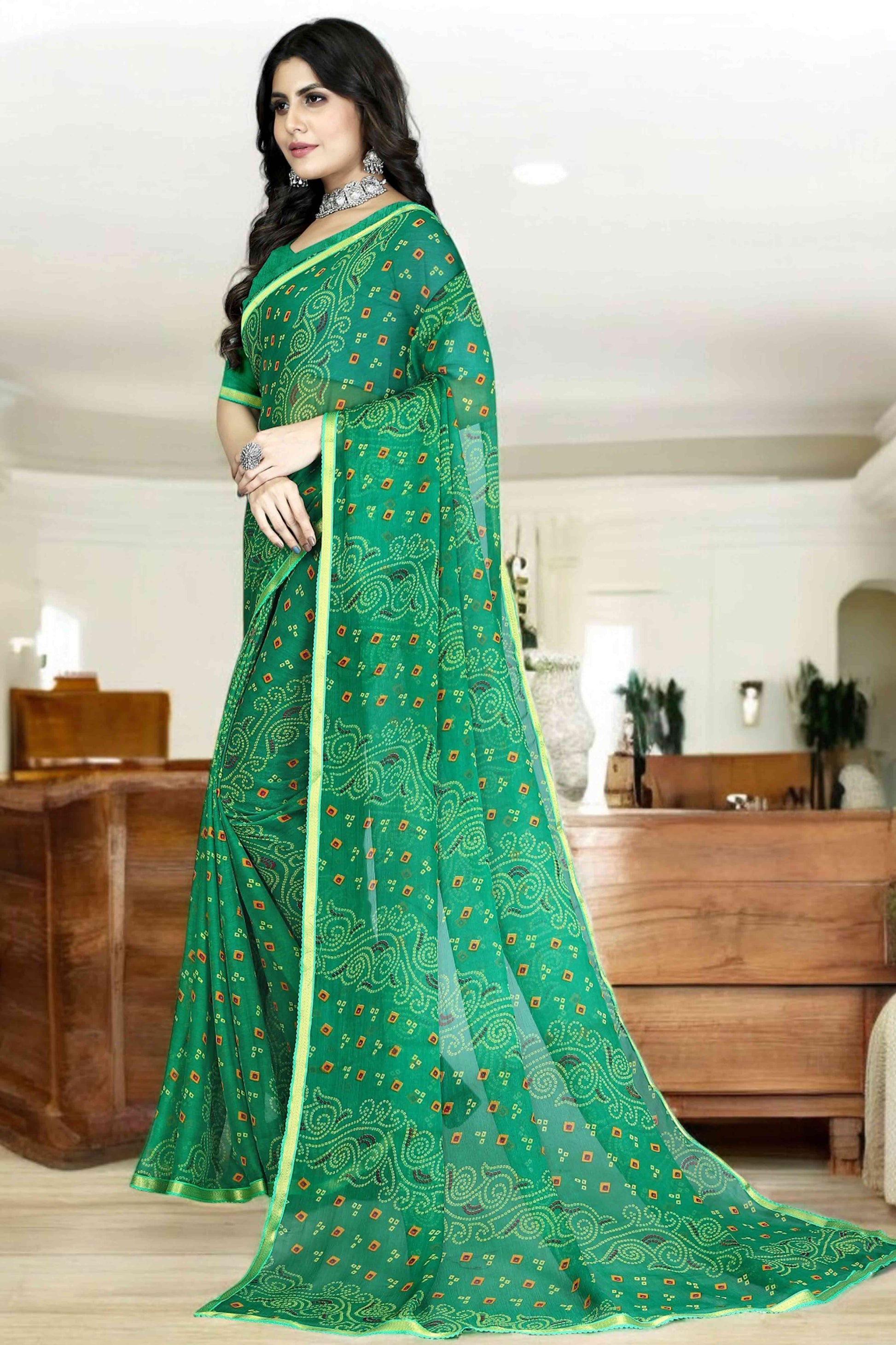 green-bandhani-printed-chiffon-saree-with-lace-border-6