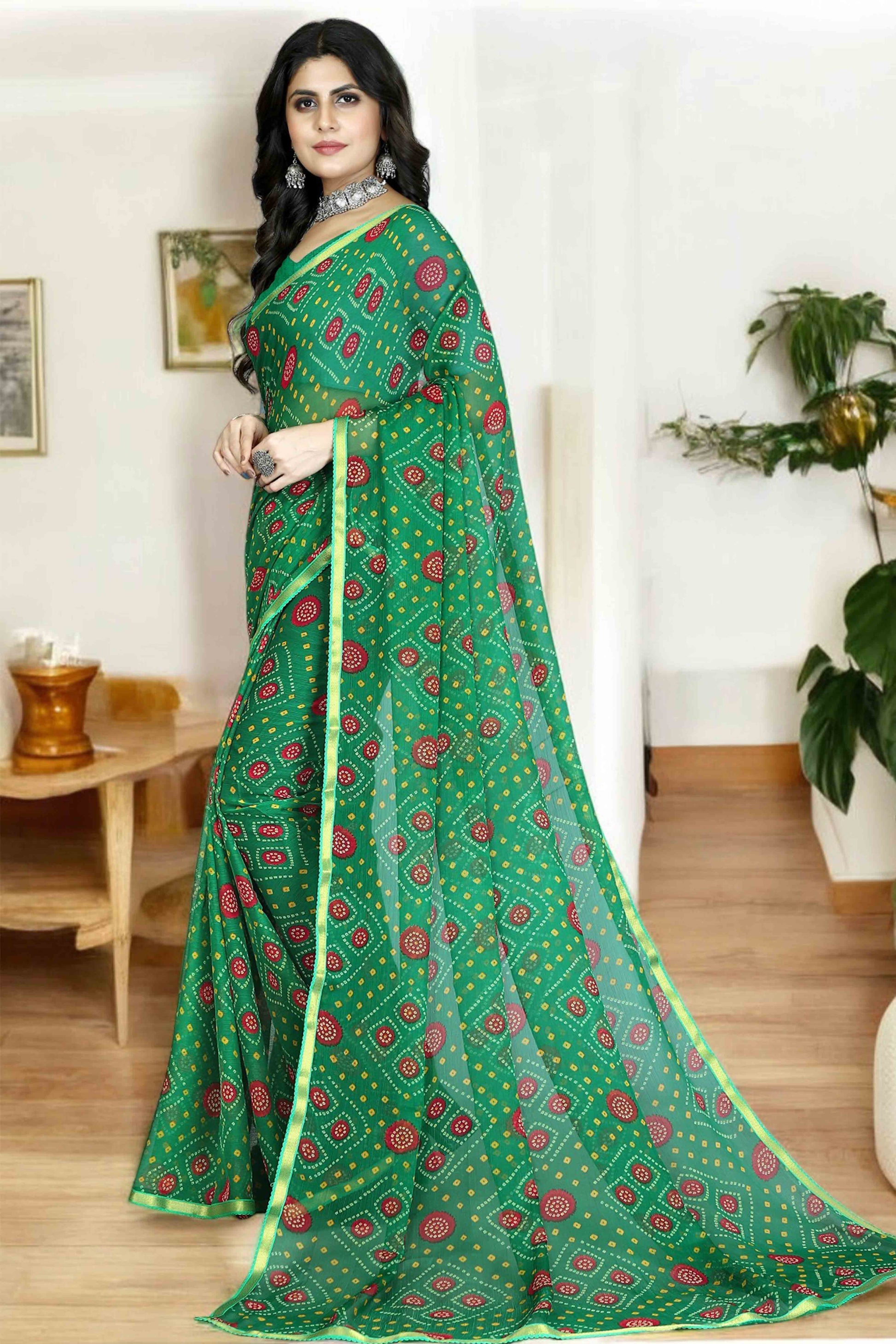green-bandhani-printed-chiffon-saree-with-lace-border-11