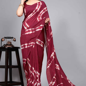 Maroon Shibori Leheriya Printed Chanderi Cotton Silk Lagdi Patta Saree