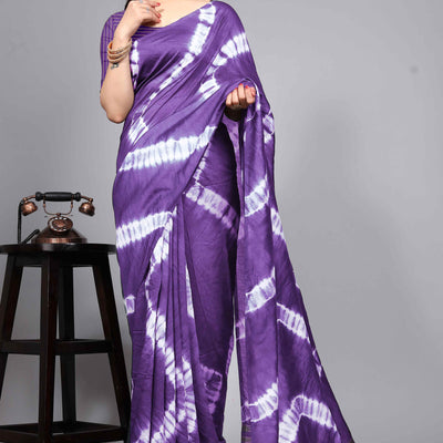 Lavender Shibori Leheriya Printed Chanderi Cotton Silk Lagdi Patta Saree
