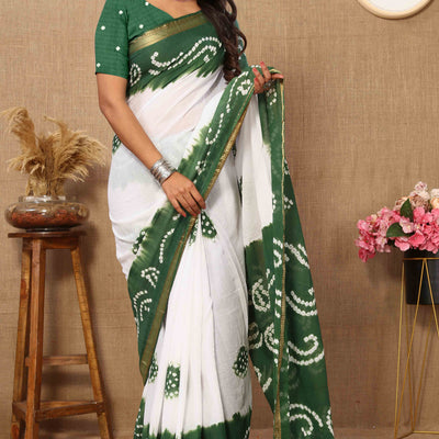 green-white-bandhani-printed-mul-mul-pure-cotton-saree