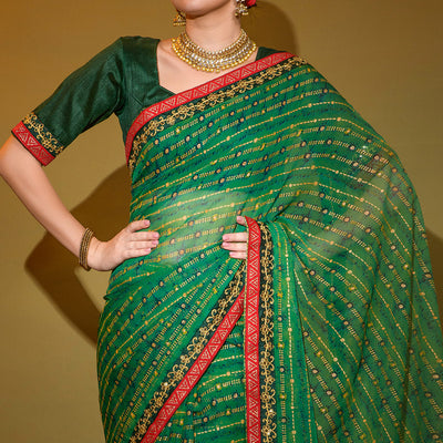 green-foil-printed-georgette-saree-with-embroidered-border