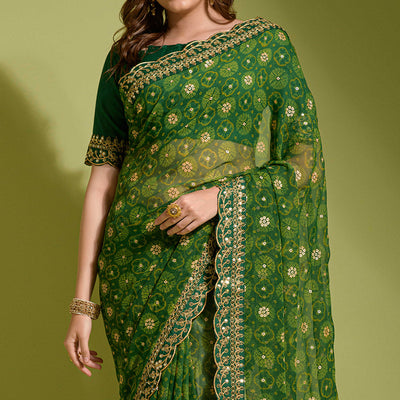 green-bandhani-foil-printed-georgette-saree-with-embroidered-border