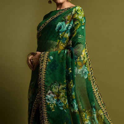 green-floral-printed-georgette-saree-with-embroidered-border