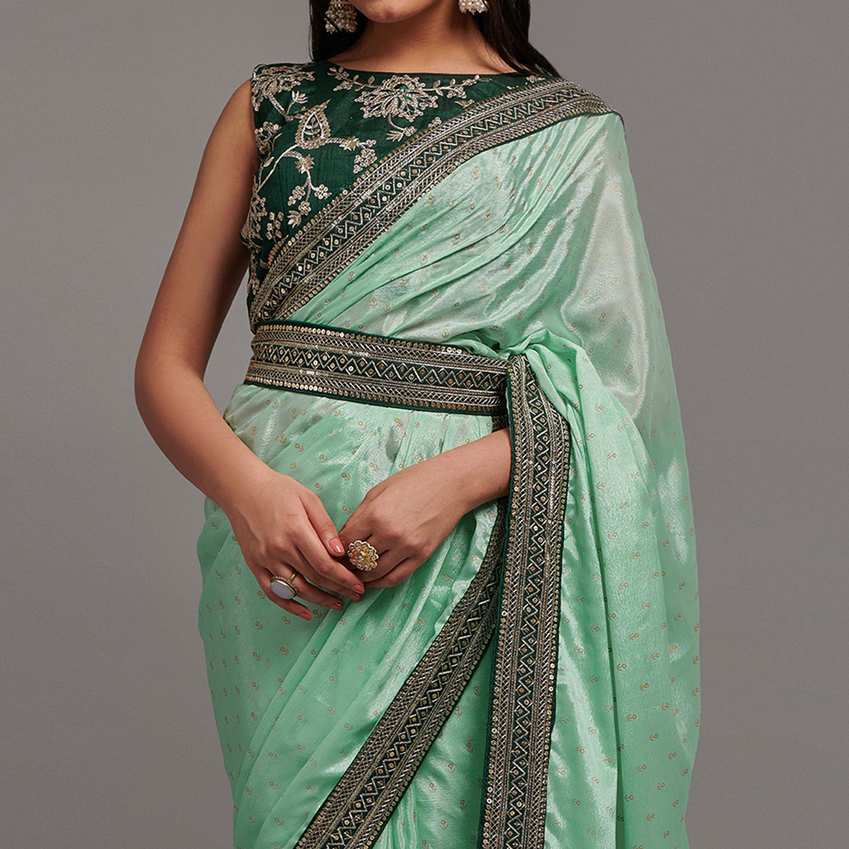 green-foil-printed-with-embroidered-border-chinon-saree-1