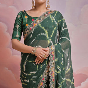 green-printed-with-embroidered-border-georgette-saree
