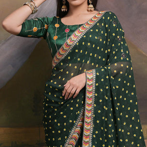 green-bandhej-printed-georgette-saree-with-tassels