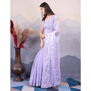 Lavender Sequins Embroidered Art Silk Saree