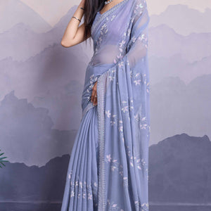 Lavender Floral Sequins Embroidered Chiffon Saree