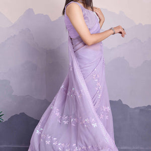 Light Purple Floral Sequins Embroidered Chiffon Saree