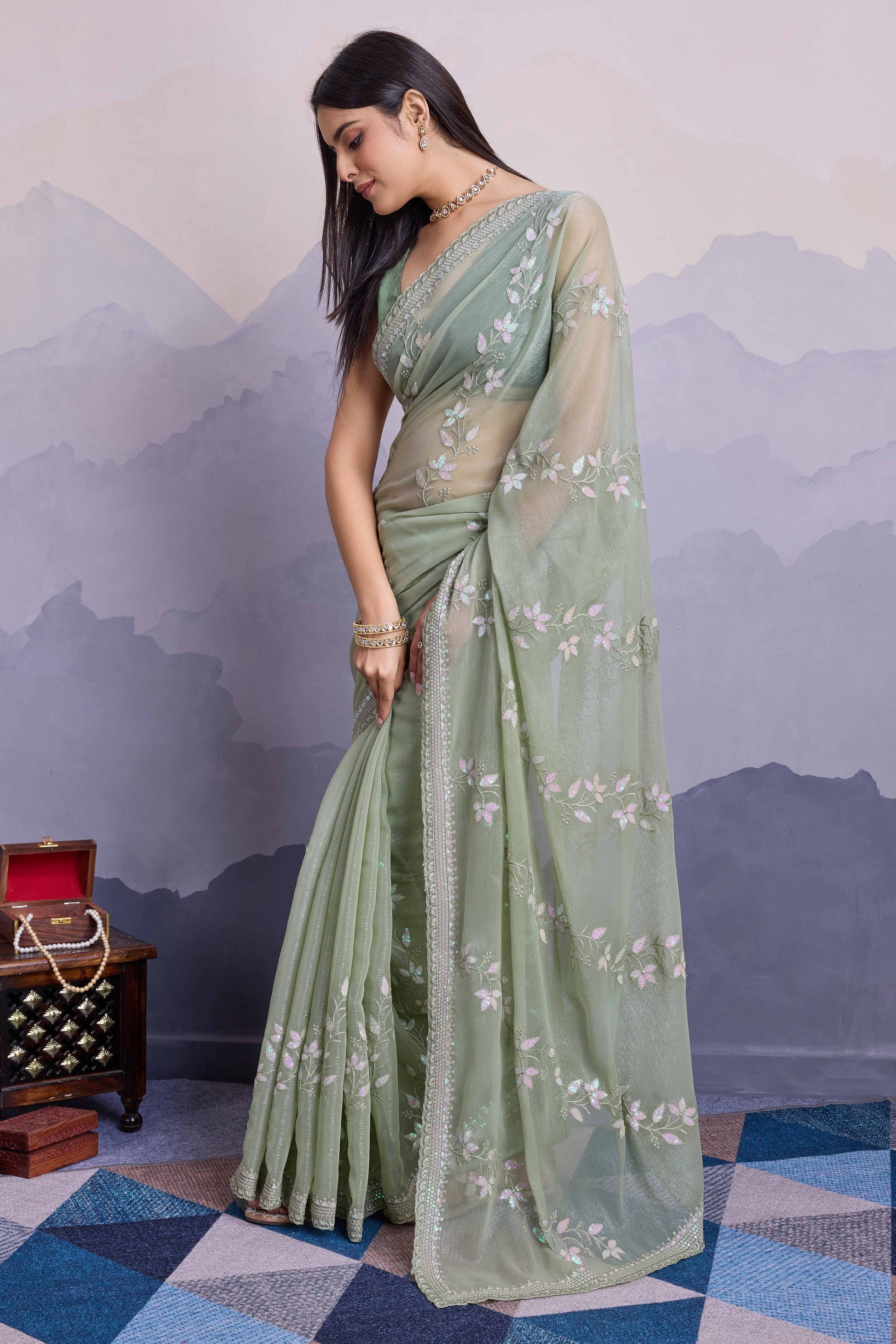 green-floral-sequins-embroidered-chiffon-saree-15