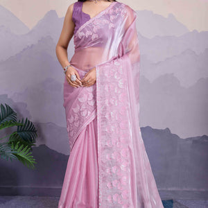 Light Purple Floral Sequins Embroidered Jimmi Choo Zoya Silk Saree