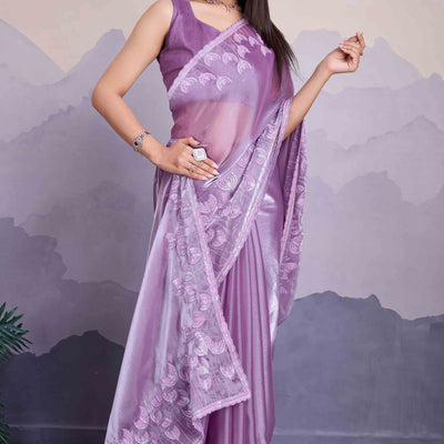 Lavender Floral Sequins Embroidered Jimmi Choo Zoya Silk Saree
