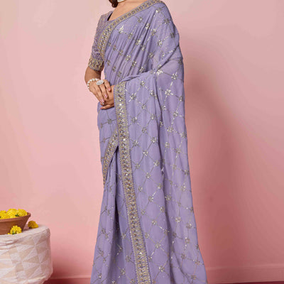 Lavender Sequins Embroidered Georgette Saree