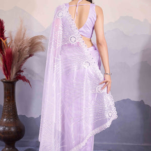 Lavender Sequins Embroidered Twill Net Saree