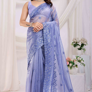 Lavender Floral Sequins Embroidered Twill Net Saree