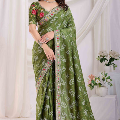green-bandhani-printed-with-embroidered-border-vichitra-silk-saree