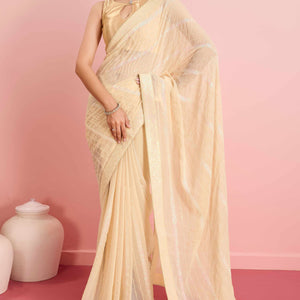Cream Sequins Embroidered Georgette Saree