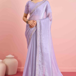 Lavender Solid With Sequins Embroidery Border Mulberry Silk Saree