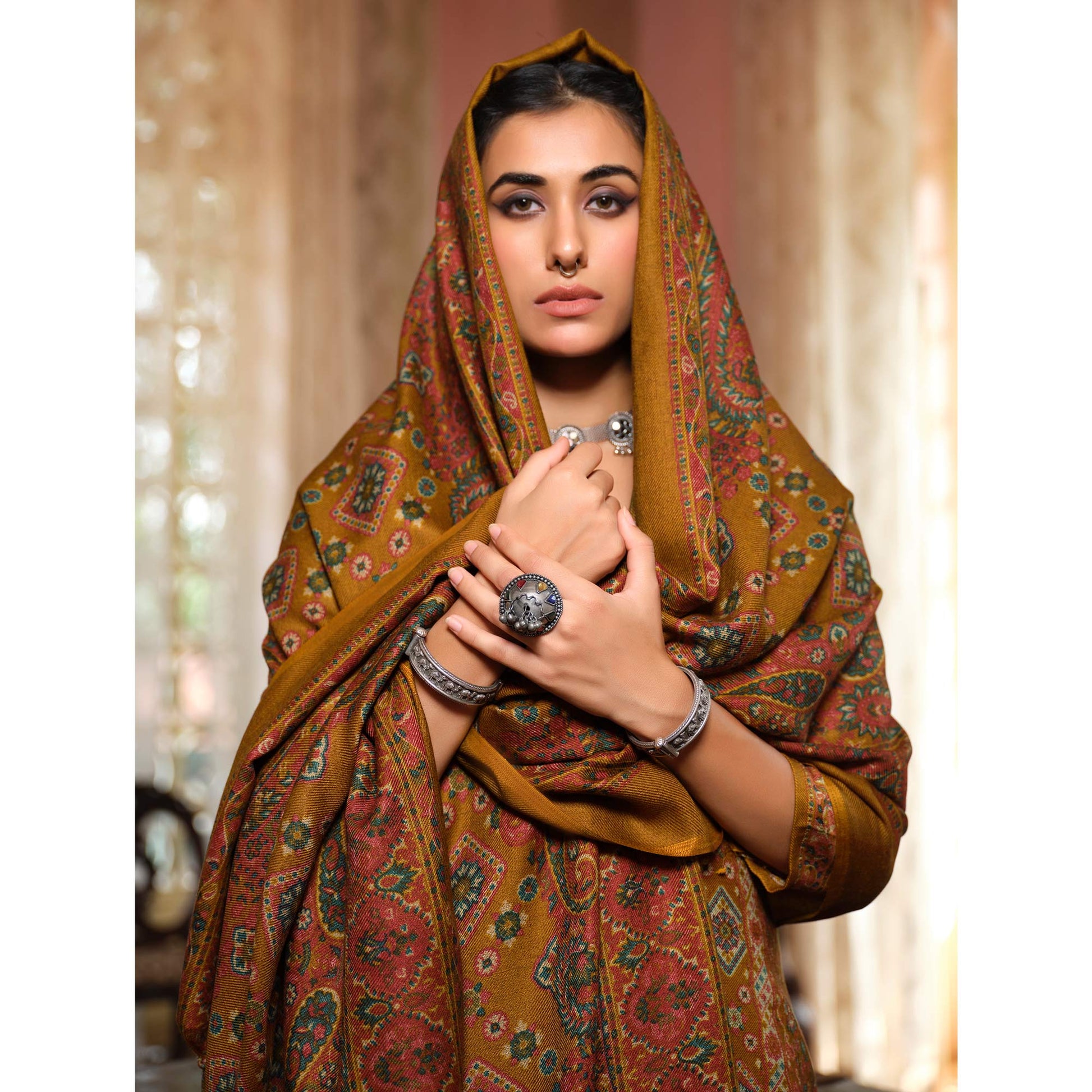Brown Digital Printed Pashmina Woolen Suit